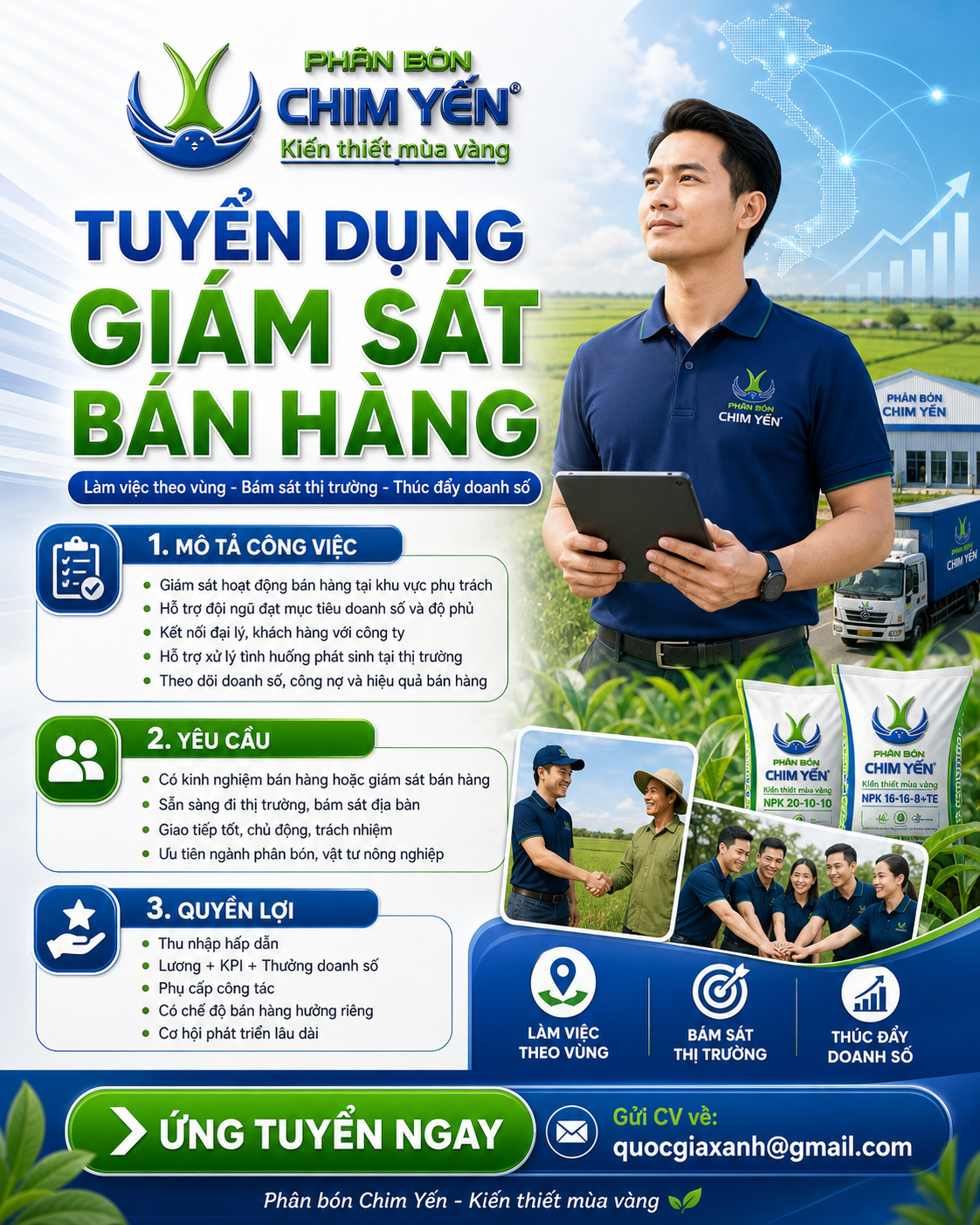 TUYỂN DỤNG GIÁM SÁT BÁN HÀNG THEO VÙNG