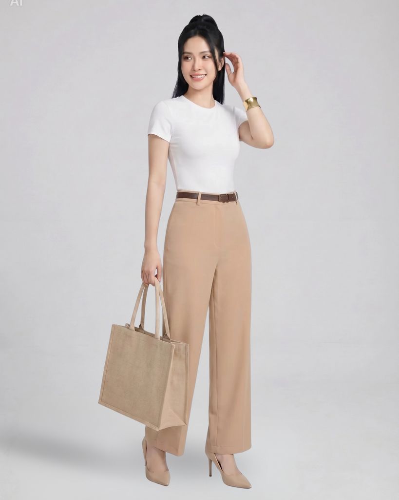 Quần Ống Suông Nữ Cạp Cao Ánh Kim