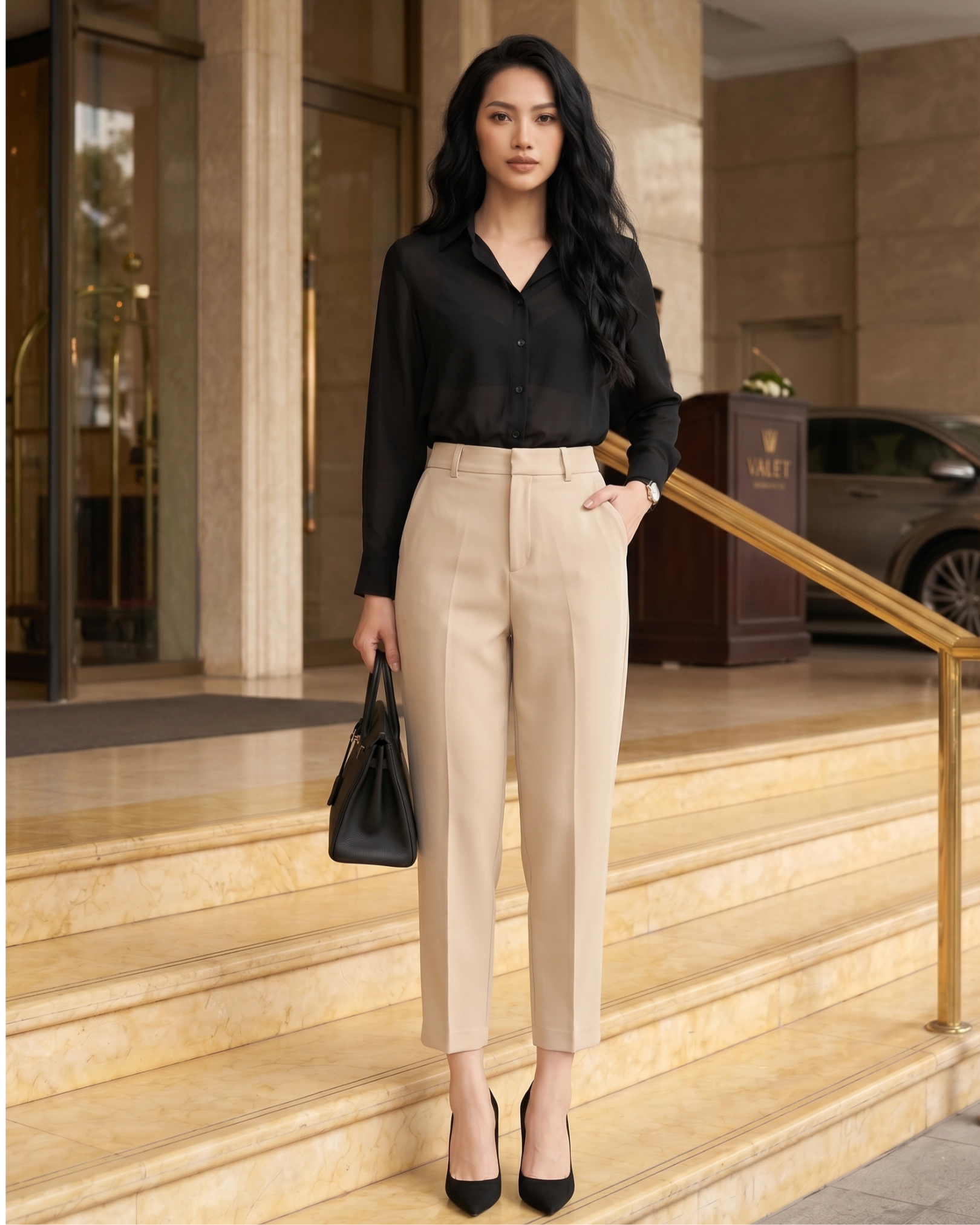 Quần Tây Nữ HQ_ONY Khaki Cơ Bản